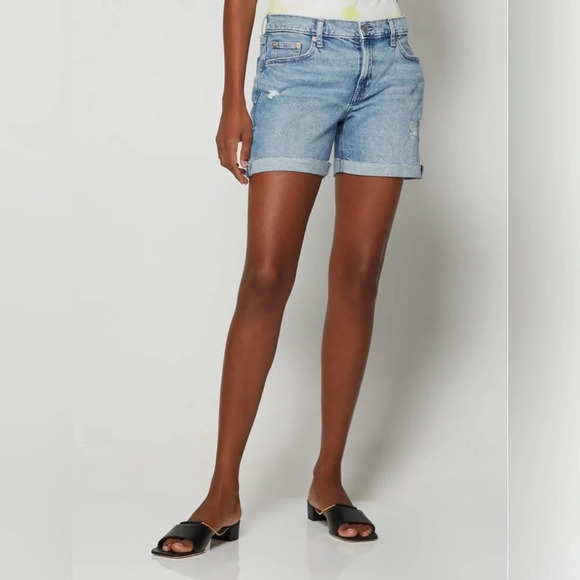 GAP Light Wash Blue High Rise Distressed 5" Denim Jean Short Plus Size 16/33 - Picture 4 of 10